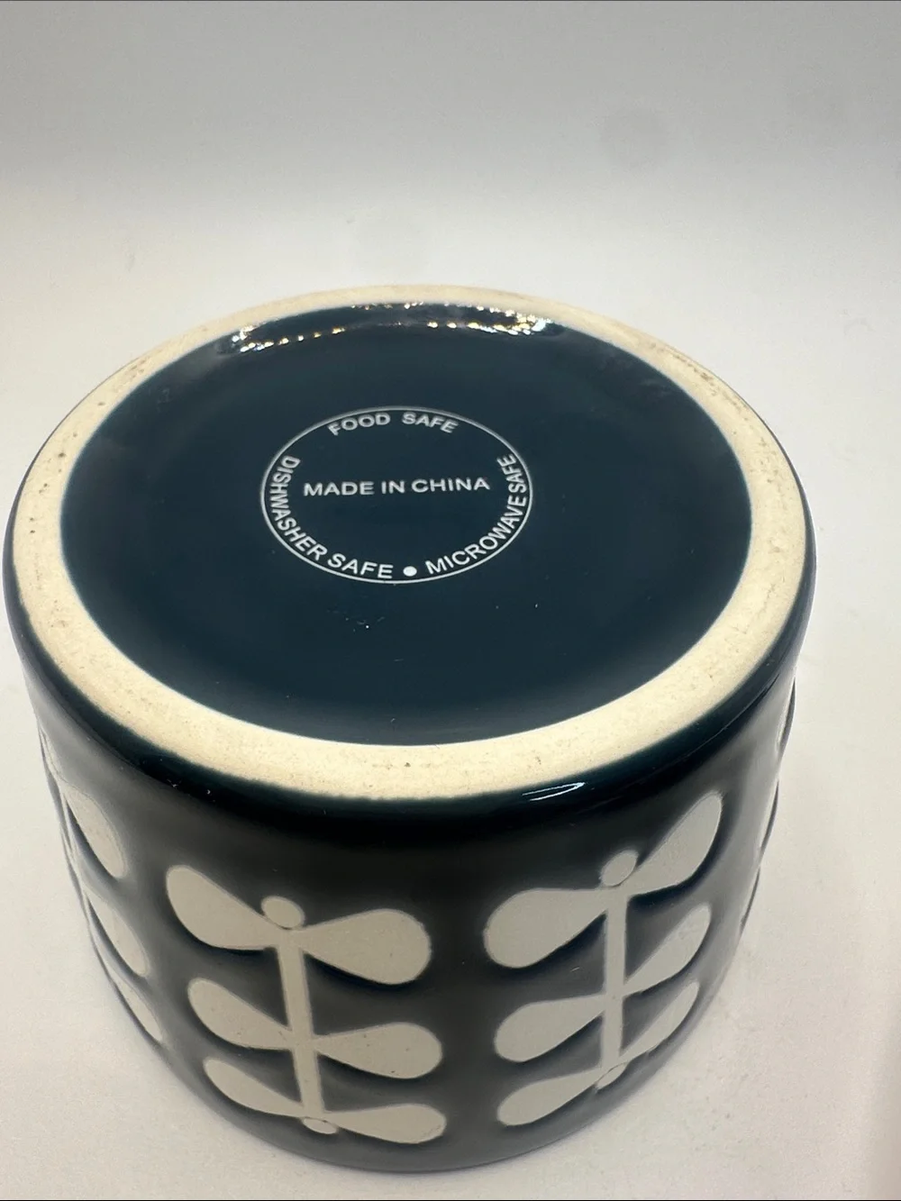 Blue and White Ceramic Lidded Canister with Modern Leaf Motif